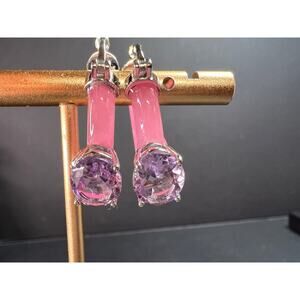 NEW Pink Jade and pink amethyst hoop earrings in rhodium over sterling silver